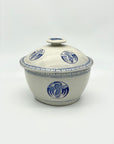 Vintage Stoneware Lidded Rice Warmer, Underglaze Blue Stamped Cranes. 20thC