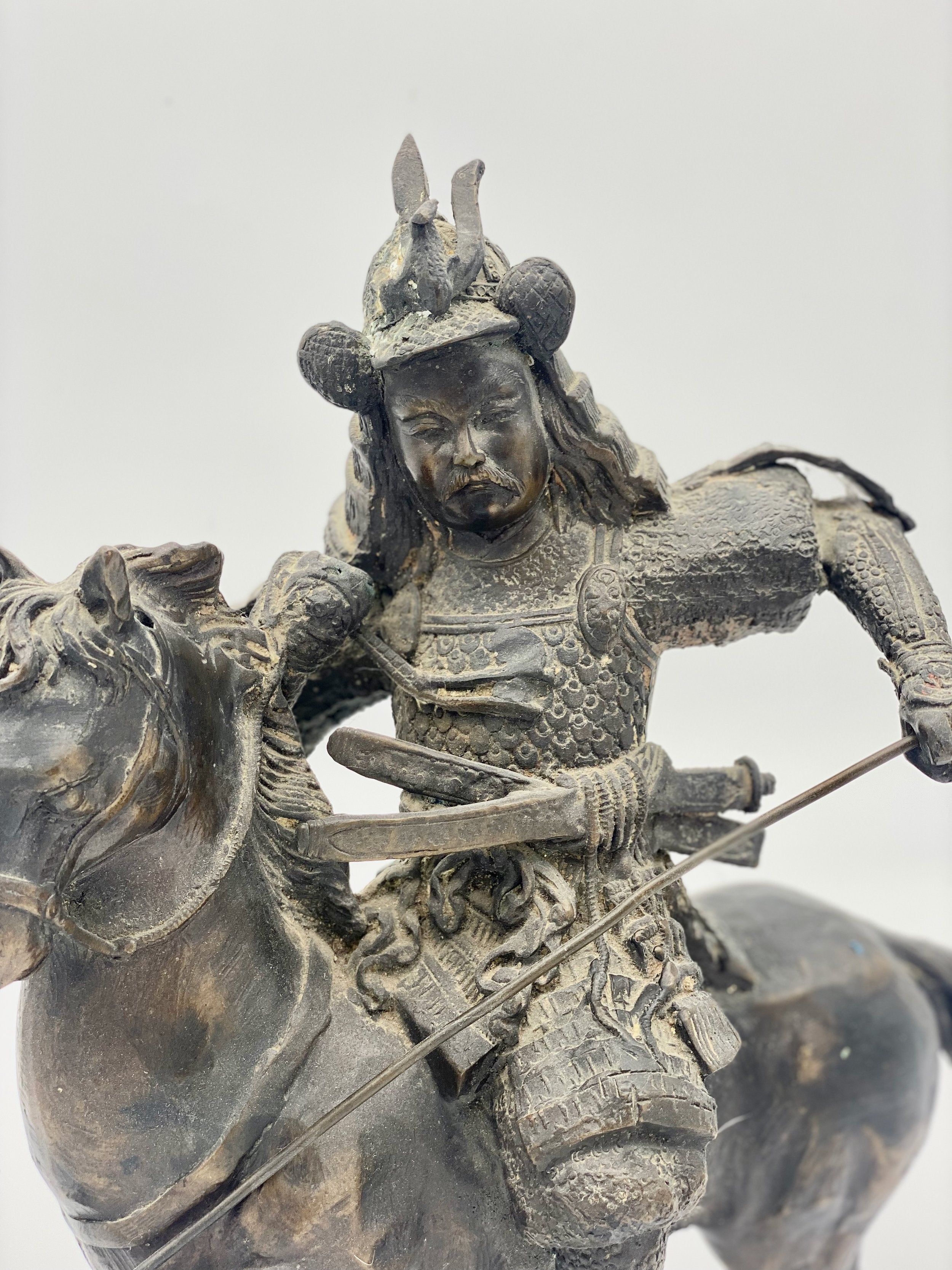 Mounted Samurai with Spear. Bronze, Japanese, 20thC